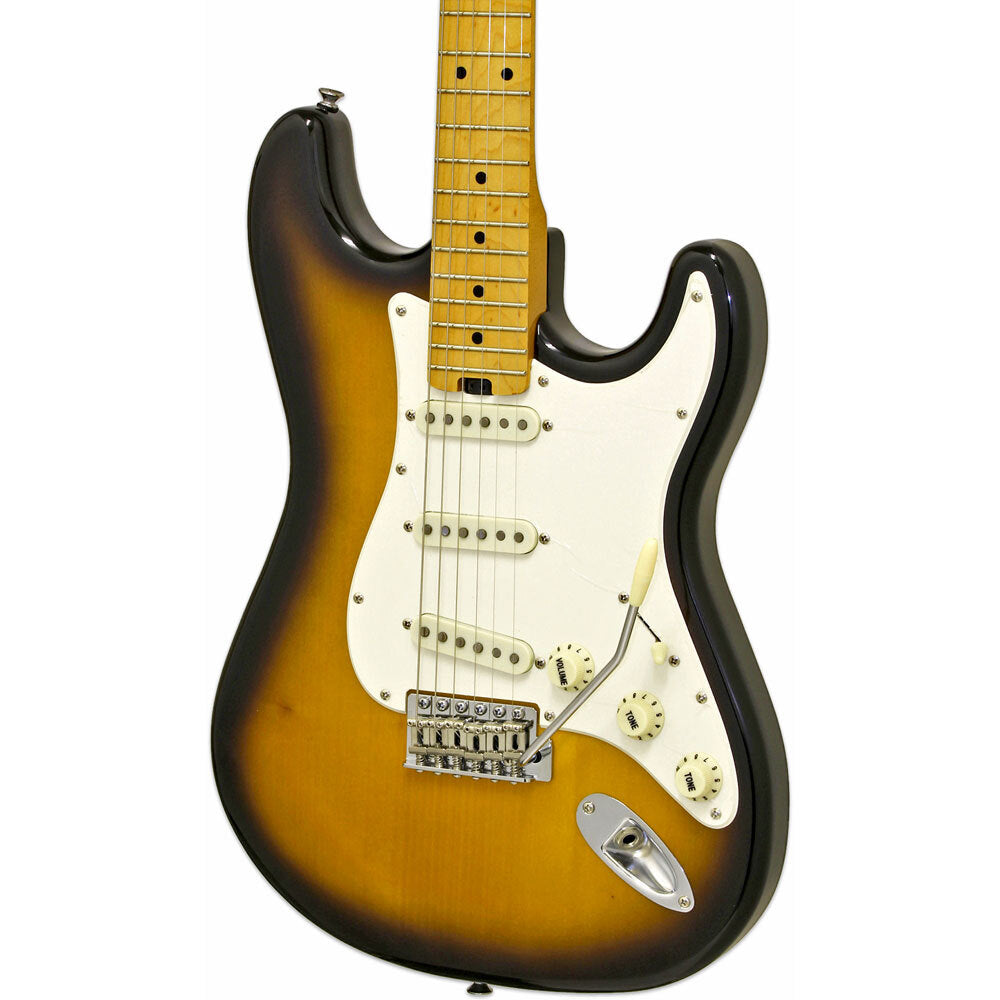 Aria STG-57 Modern Classics Series Electric Guitar in 2-Tone Sunburst Pickups: 3 x Single Coil (Alnico-5)