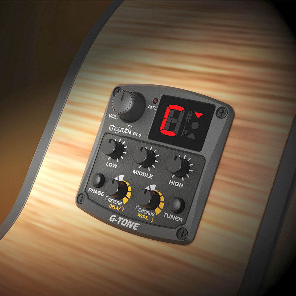 Cherub GT-6 Acoustic Guitar Preamp System with FX, Onboard Tuner & Piezo Pickup Phase, Reverb, Delay, Chorus & Wide FX