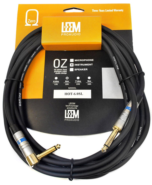 Leem 20ft Hotline Instrument Cable (1/4" Straight Plug - 1/4" Right-angled Plug)