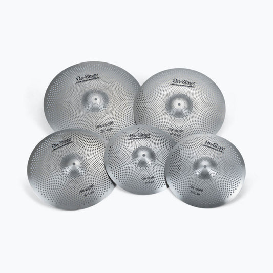 On Stage Stainless Steel Low Volume Practice Cymbal Set (5-Pce) Keep the Sound, Lower the Volume!